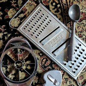 4 Pieces: Vintage Kitchen Bromco Stainless Hand Grater, Slicer, Scoop and Cutter